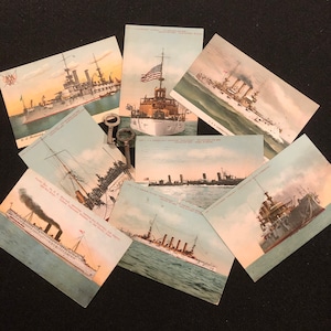 Vintage Postkaarten van slagschepen Set van 8
