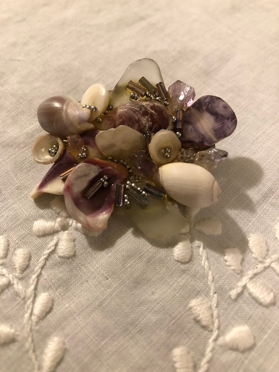 Handmade Shell Bead Semi Precious Stone Brooch