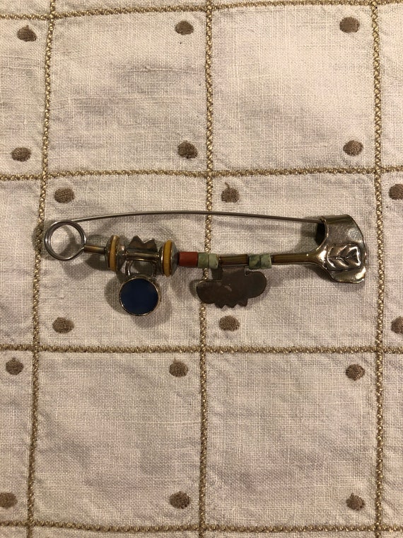 Vintage Jewelry - Artful Sterling Pin with Beads and Charms