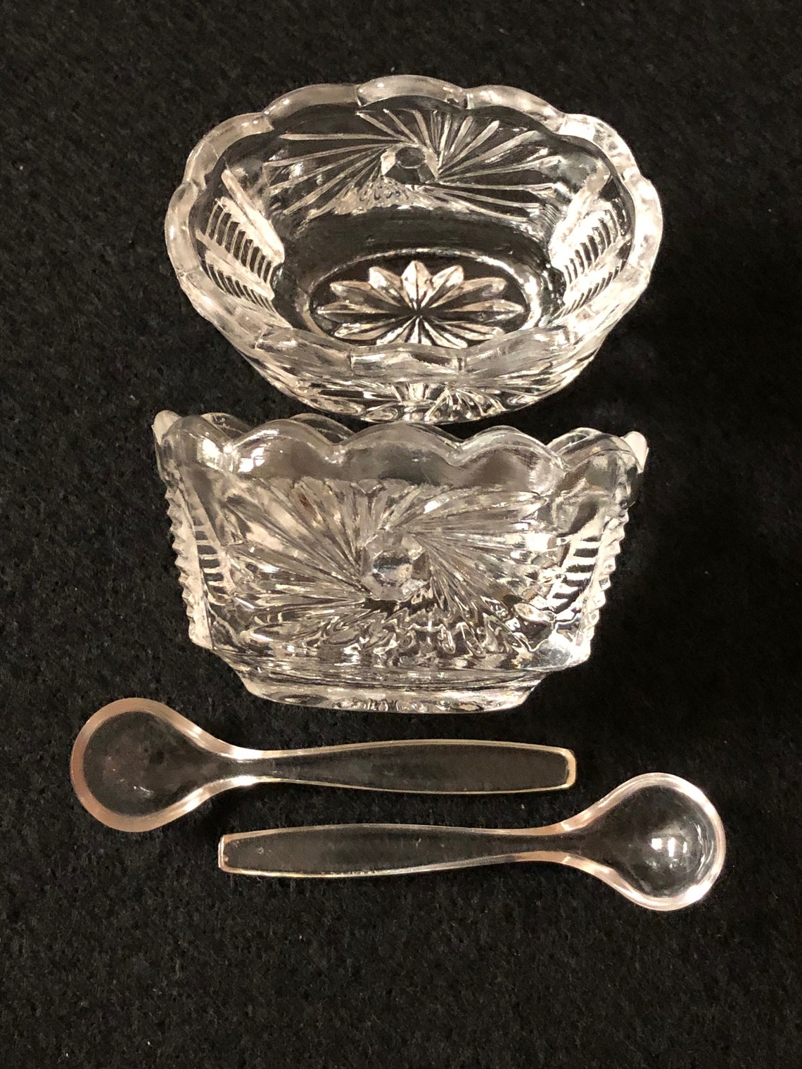 Vintage Cut Crystal Oval Salt Cellars With Spoons Set of 2 Etsy