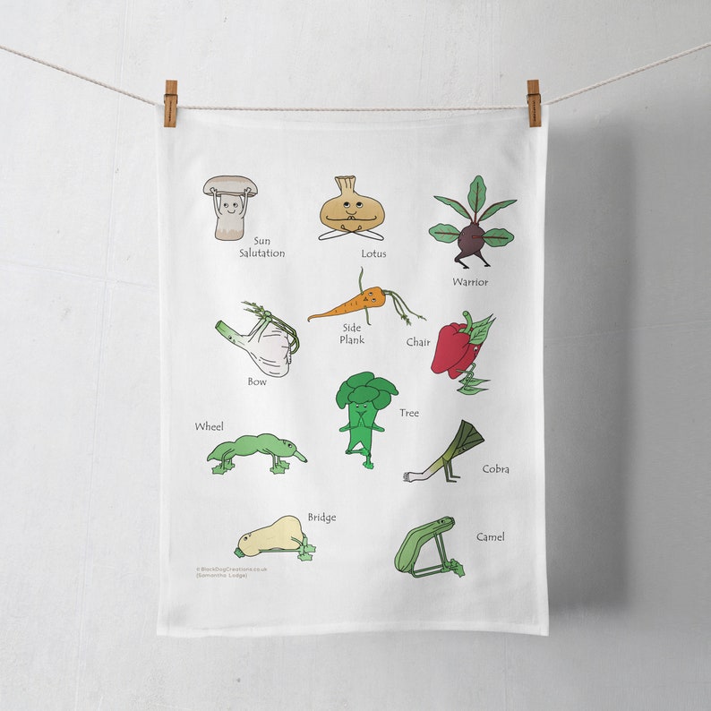 Yoga Vegetable Tea Towel Funky Tea Towel Gift For Vegan Vegetarian Yoga Lover Cook Chef Mum Dad Friend Sister
