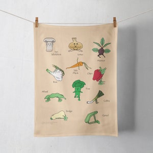 Yoga Vegetable Tea Towel Funky Tea Towel Gift For Vegan Vegetarian Yoga Lover Cook Chef Mum Dad Friend Sister