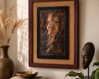 Vintqge 80s African Copper Elephant 3D Wall Plaque Made in Kenya