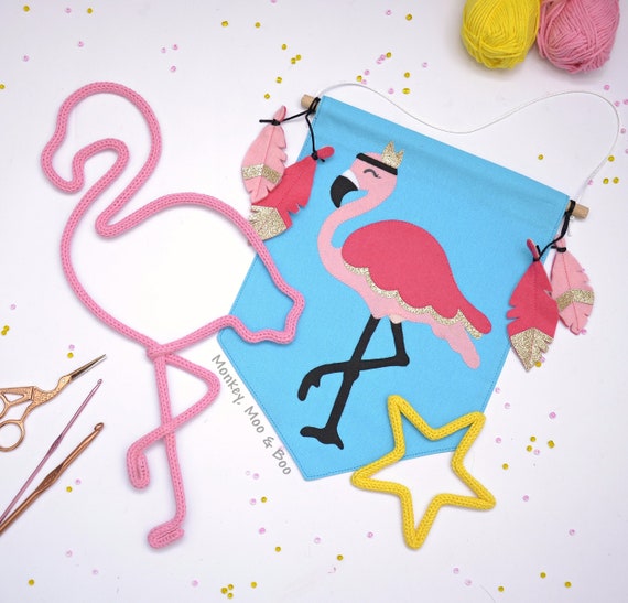 Tricotin Flamant Rose En Laine 40 Cm Decoration Murale Etsy