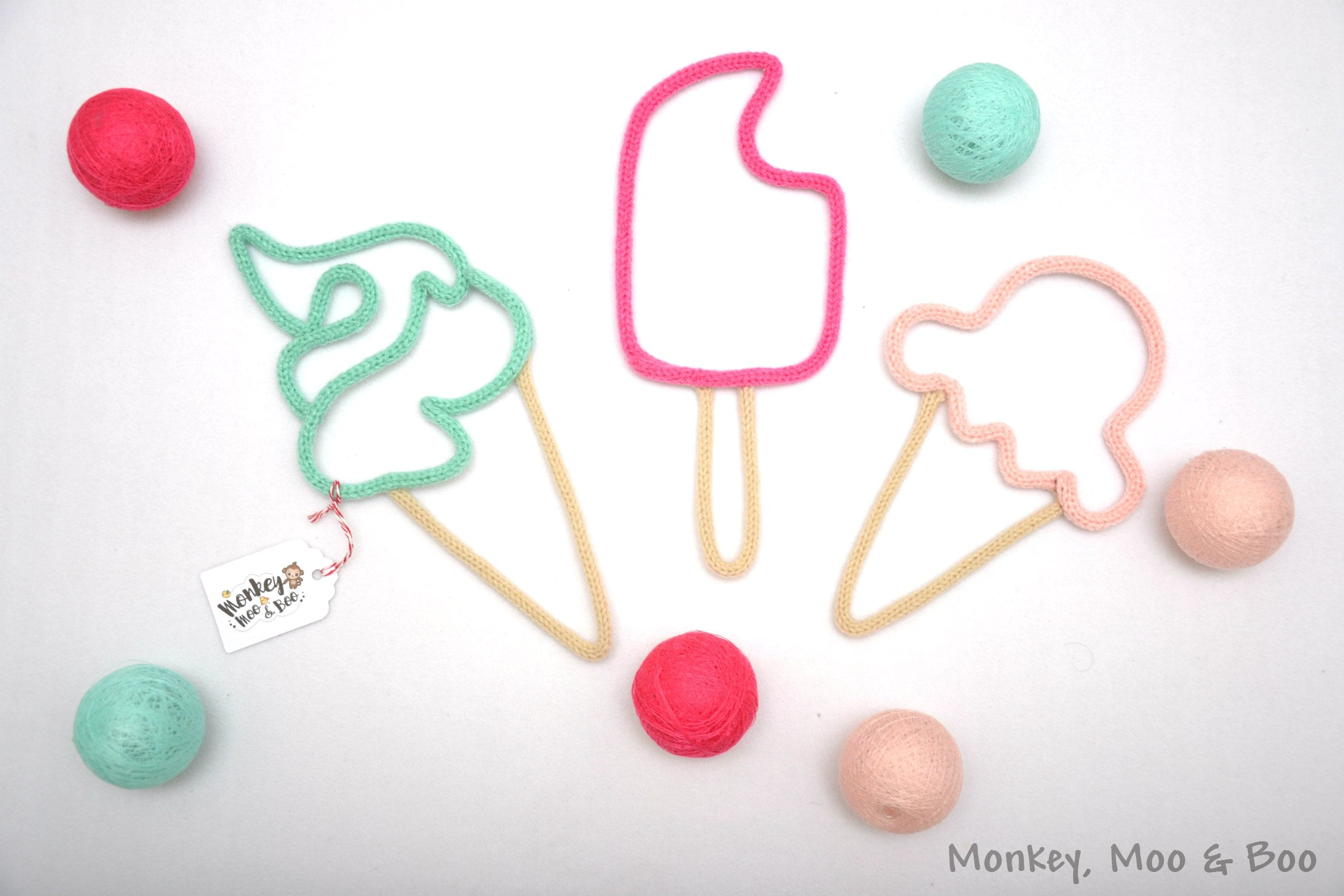 Tricotin, Glaces et Cornets Glacés en Laine, Décoration Murale, Knitted Wool Decoration, Chambre d'e