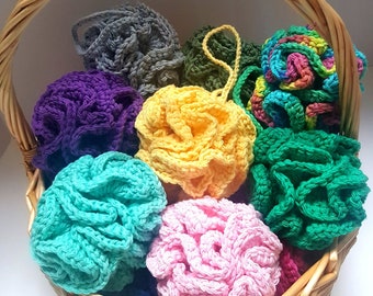 Shower Pouf, 100% Cotton, Eco-Friendly, and Crocheted - Shower Puff, or Shower Loofah