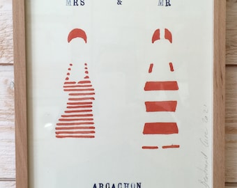 Poster Aquarelle fait main impression numérique sur papier format A4 , Mr et Mrs