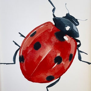 Handmade watercolor poster digital printing on A4 paper, Ladybug