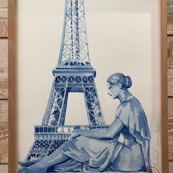 Poster Aquarelle fait main impression numérique sur papier format 30x40  cm Paris  , Paris Tour Eiffel