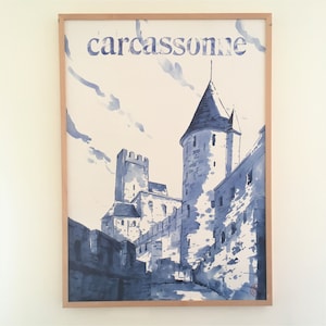 Poster Watercolor handmade digital printing on paper format 50x70 cm Carcassonne , Carcassonne La cite