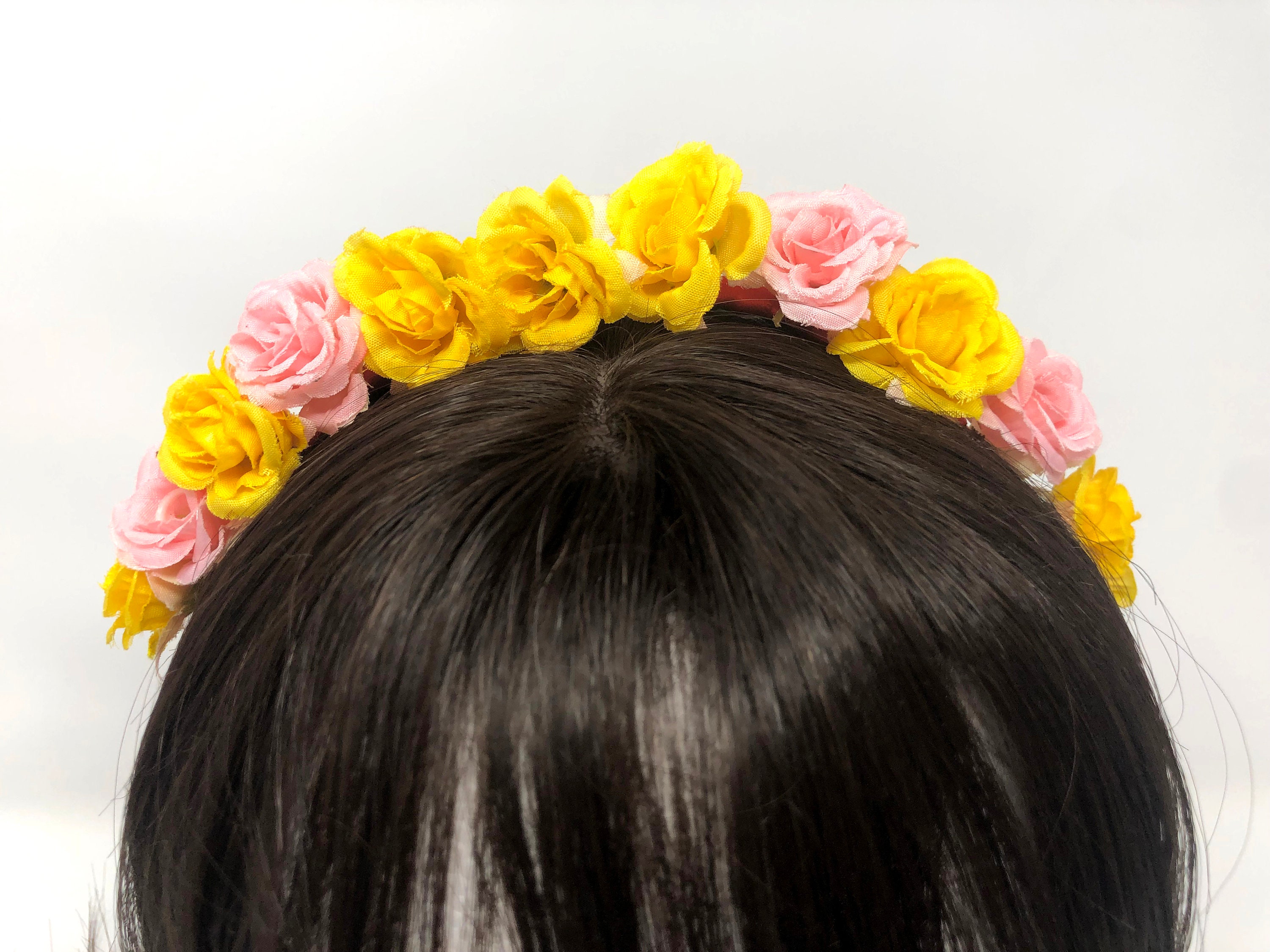 Flower Crown Small Yellow and Pink Flowers Red Headband Etsy