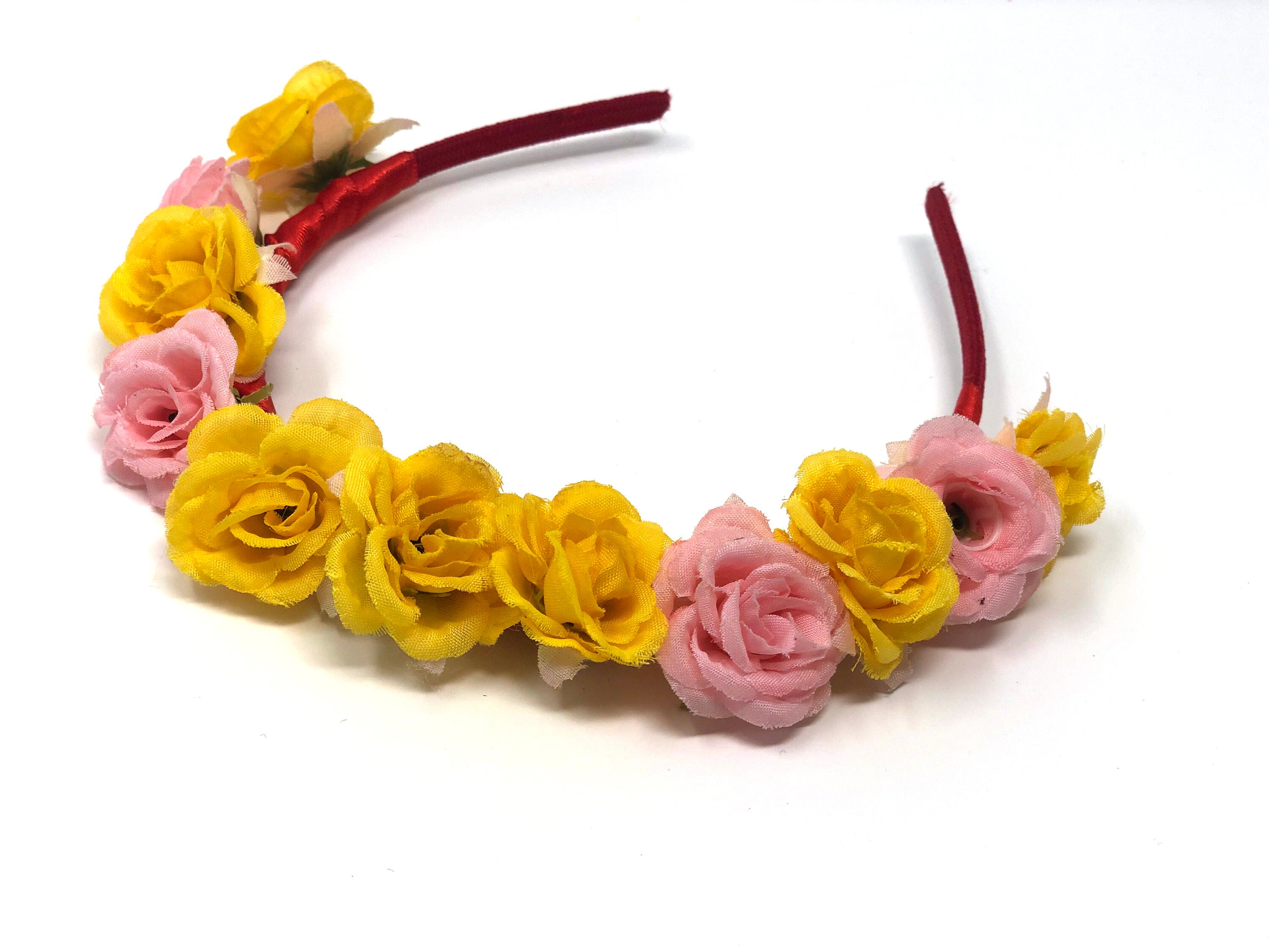 Flower Crown Small Yellow and Pink Flowers Red Headband Etsy