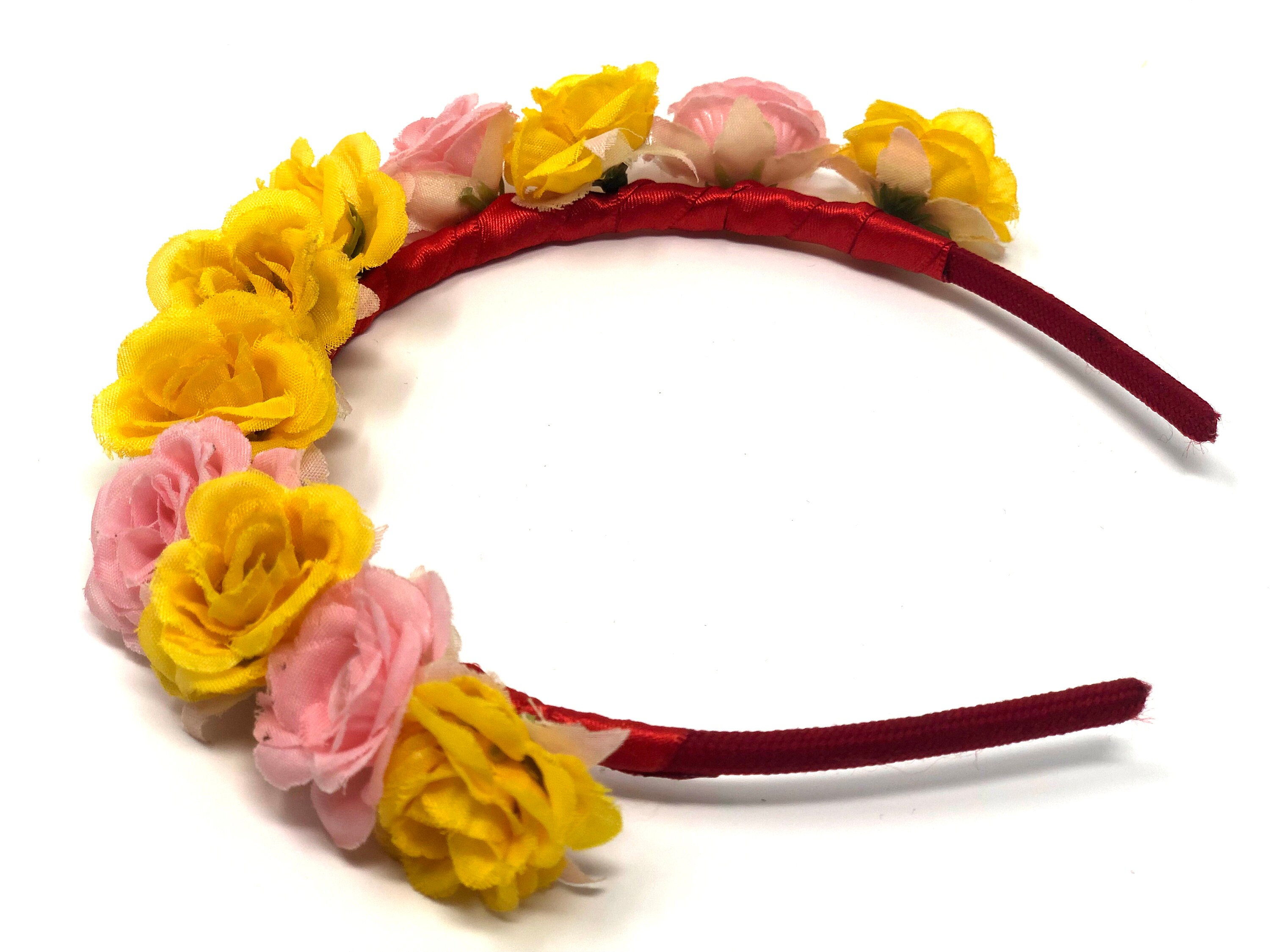 Flower Crown Small Yellow and Pink Flowers Red Headband Etsy