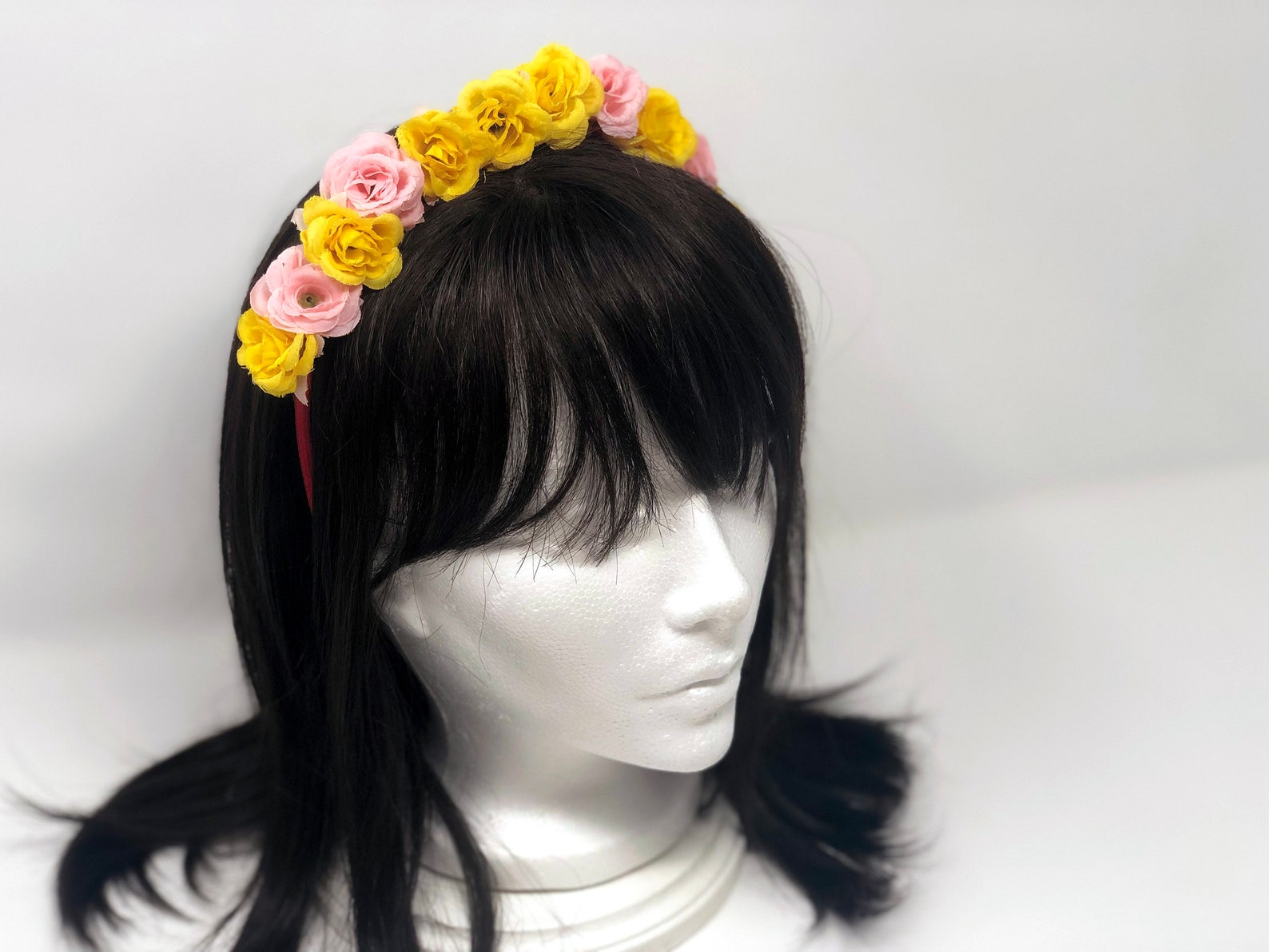 Flower Crown Small Yellow and Pink Flowers Red Headband Etsy