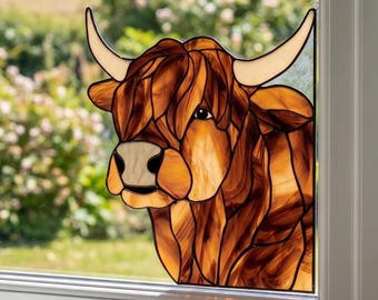 Highland Cow Stained Glass Pattern: Abstract Suncatcher Template (PDF & PNG)