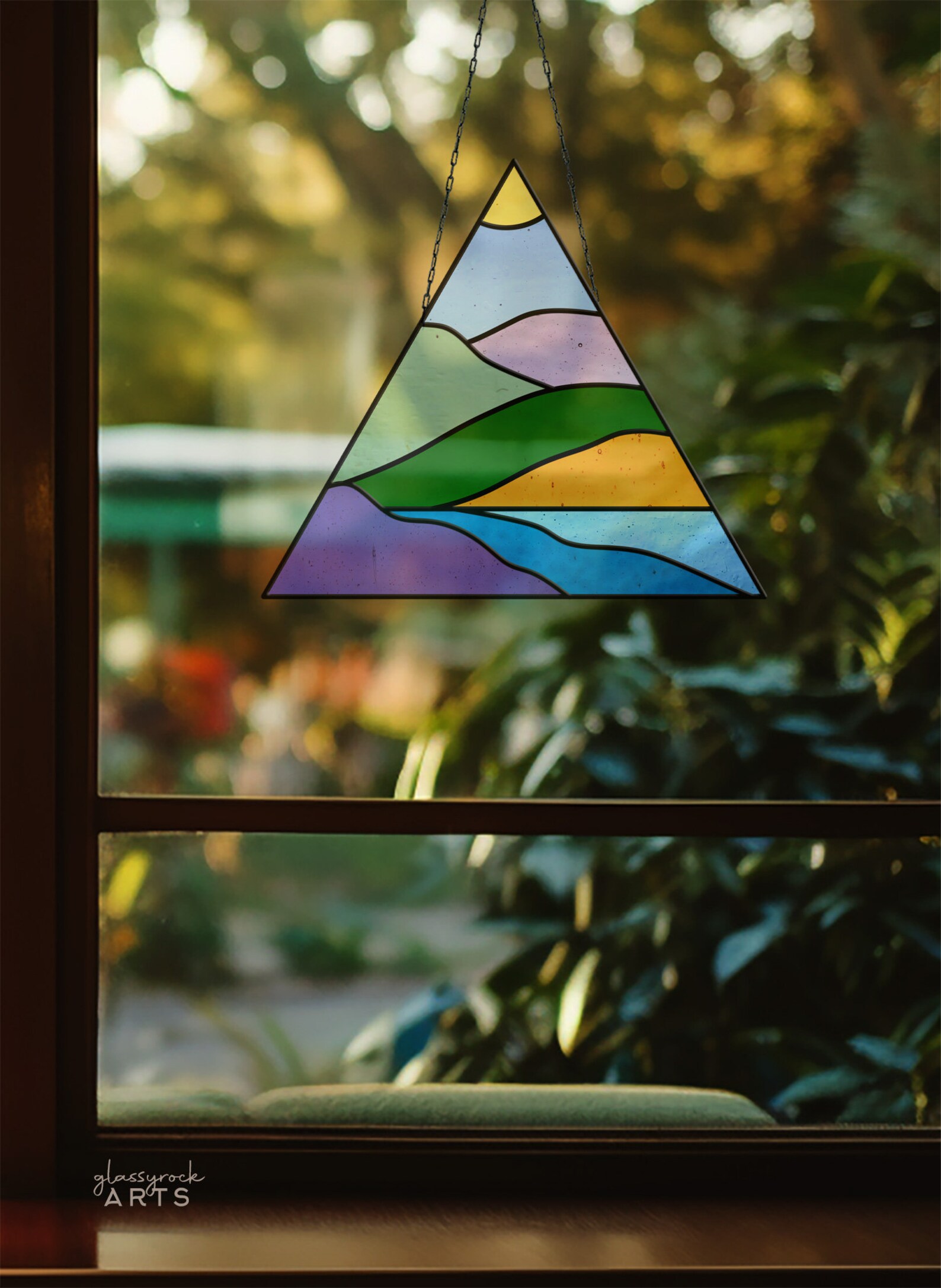 Triangle Landscape Stained Glass Pattern: Modern Suncatcher (PDF & PNG ...