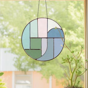 Abstract Wave Stained Glass Pattern: Modern Geometric Design PDF & PNG