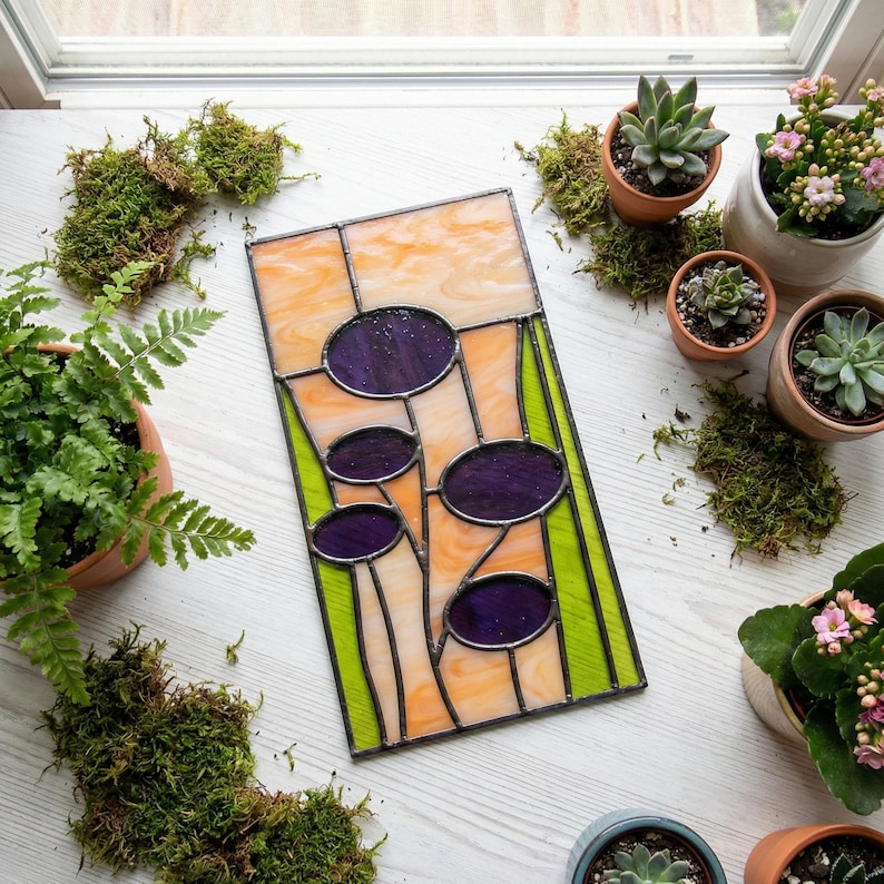Bloemenpatroon van gebrandschilderd glas: modern zonnevangerontwerp uit het midden van de eeuw (pdf en png) afbeelding 12