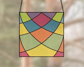 Square Stained Glass Pattern: Modern Geometric Suncatcher (PDF & PNG Digital Download)