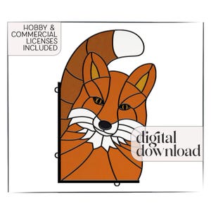 stained glass fox pattern, digital download, fox suncatcher pattern, fox template, stain glass pattern for fox window hanging