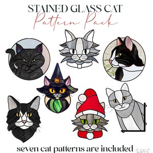Mönster för kattmotiv i målat glas: 7 unika designer, PDF och PNG bild 2