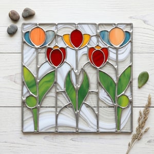 Prairie Tulip Glasmalerei-Muster, Arts & Crafts-Stil (PDF, SVG und PNG)
