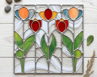 Prairie Tulip Stained Glass Pattern, Arts & Crafts Style (PDF, SVG and PNG)