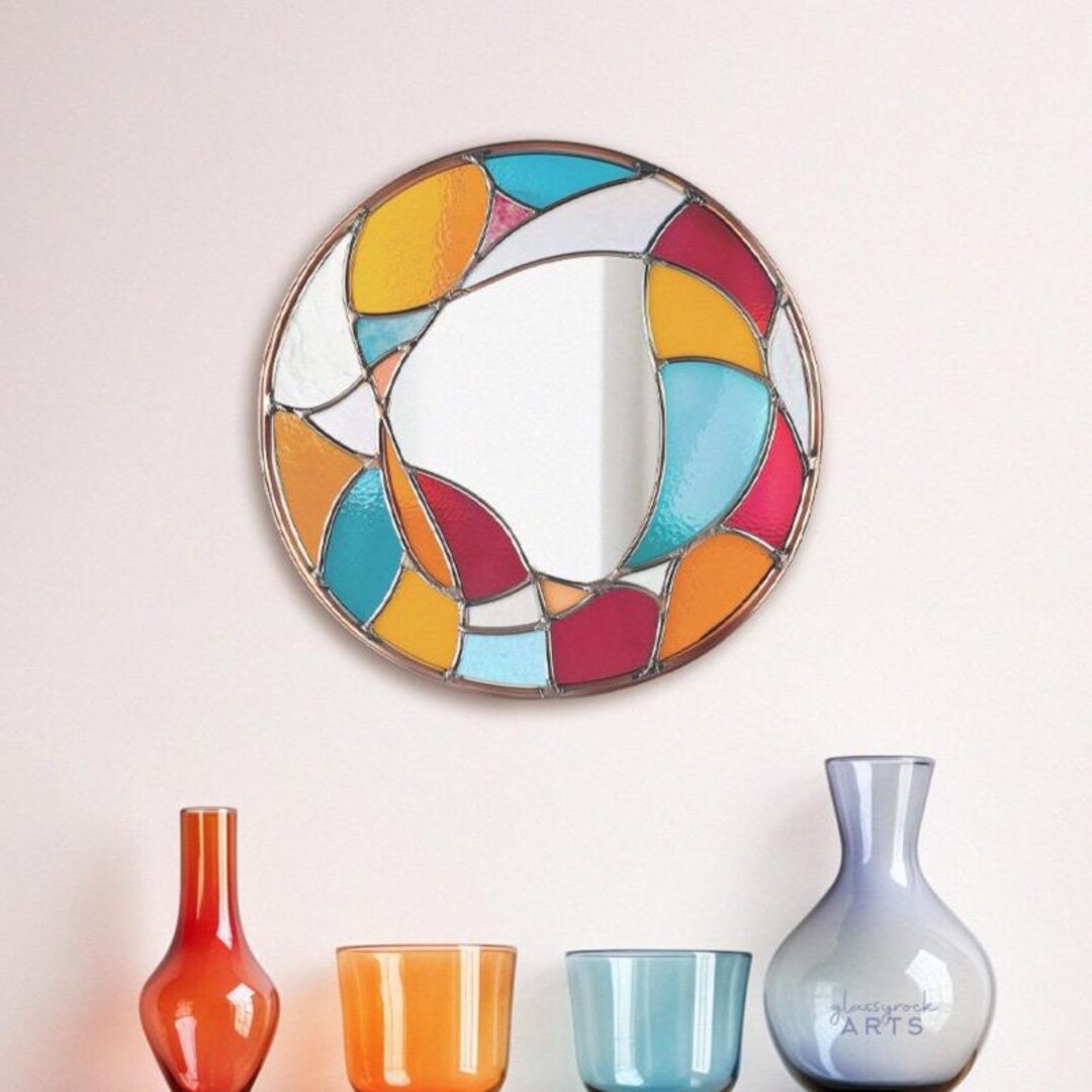 Simple Object Miror Pattern Design Round Stained Glass Mirror Pattern: Abstract Organic Design (PNG & PDF ...