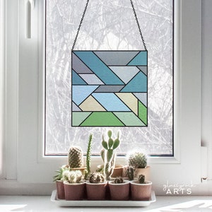 beginner square stained glass geometric pattern, modern stained glass, digital pattern download, stain glass suncatcher image 2