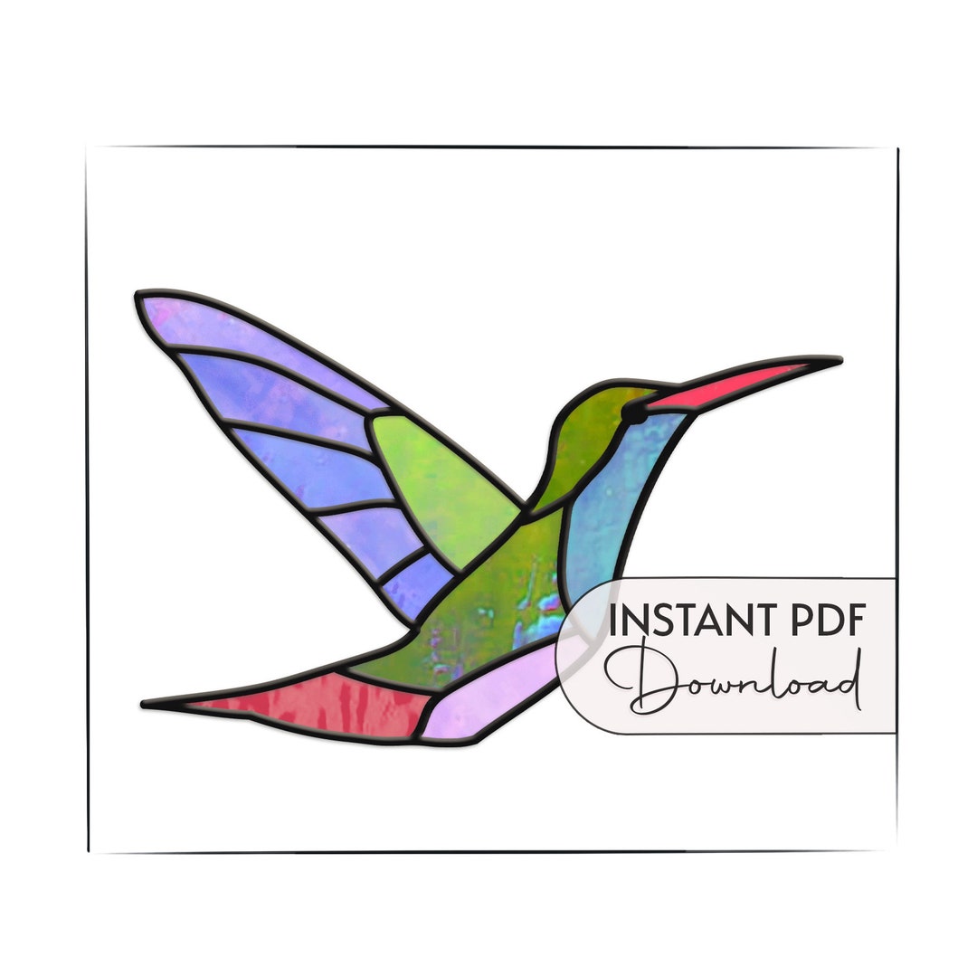 Hummingbird Stained Glass Pattern, Digital Pattern to Download, Stained