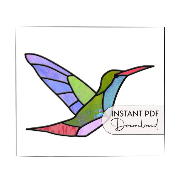 Hummingbird Stained Glass Pattern, digital pattern to download, stained glass bird pattern, hummingbird template, stain glass pattern