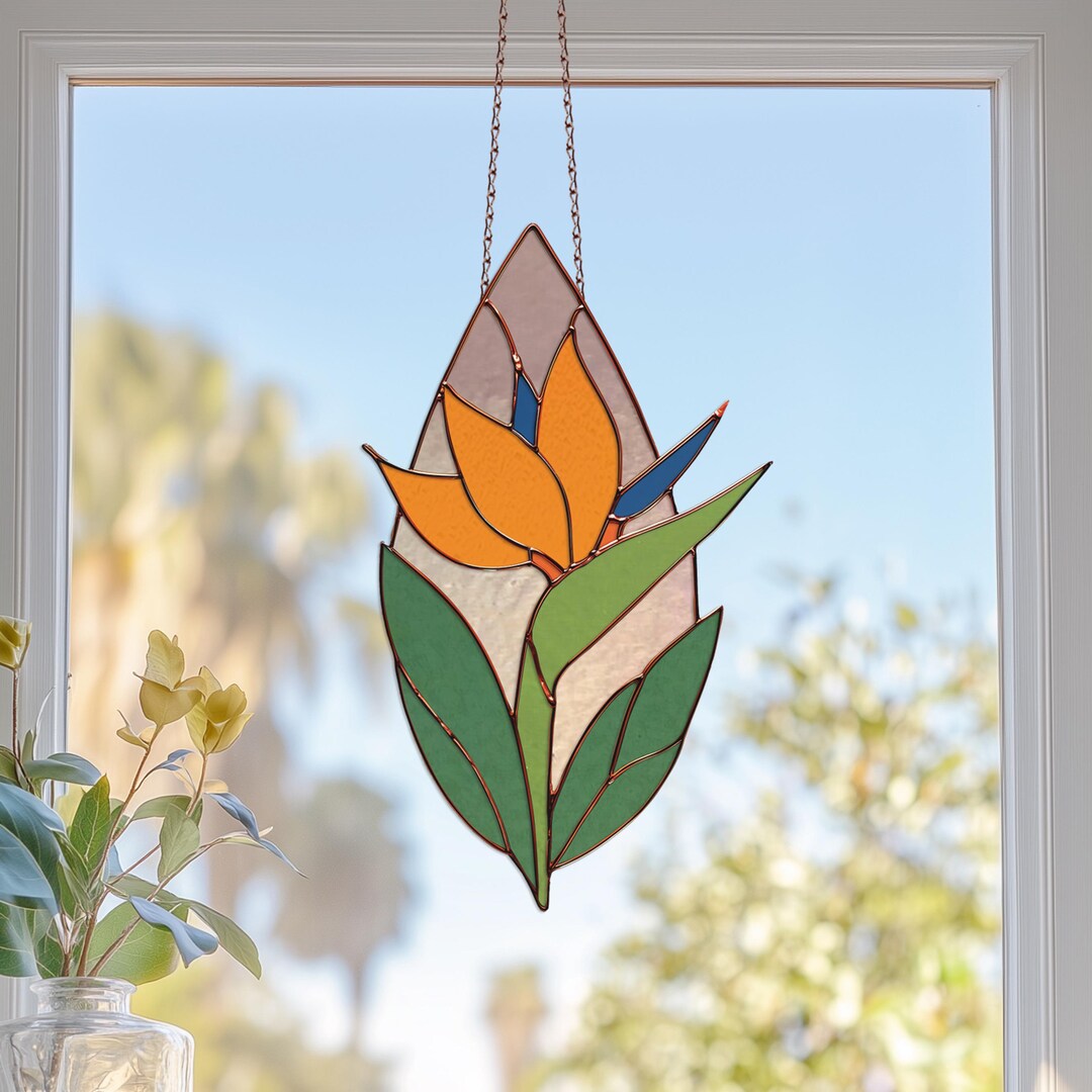 Bird of Paradise Stained Glass Pattern: Teardrop Suncatcher Template ...