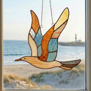 Patrón de vitral de gaviota: Atrapasol de pájaro volador (PDF y PNG)