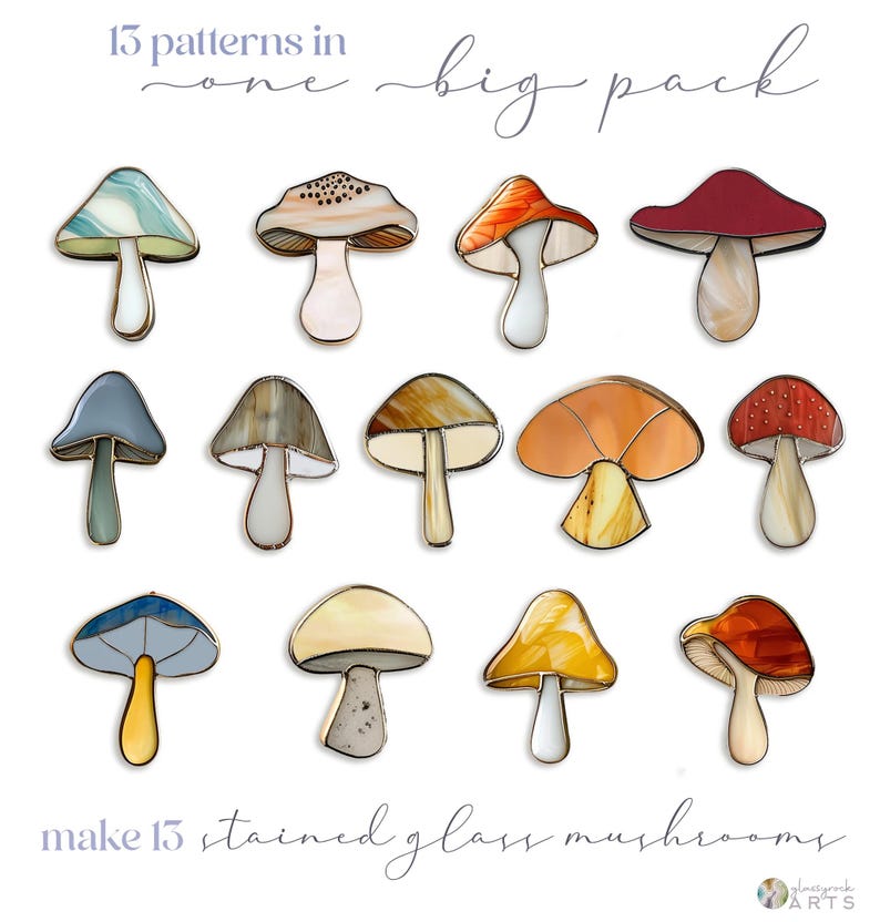 Stained Glass Mushroom Patterns: 13 Digital Designs (PDF & PNG) image 6