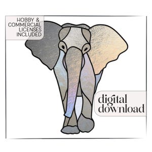 Elephant Stained Glass Pattern + PNG, digital download, stained glass suncatcher, elephant template, elephant art stain glass pattern