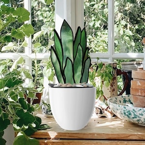 3D Stained Glass Snake Plant Pattern: Boho Cactus Leaves PDF & PNG