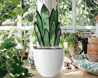 3D Stained Glass Snake Plant Pattern: Boho Cactus Leaves PDF & PNG