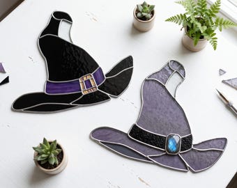 Witch Hat Stained Glass Pattern with Gemstone: PDF & PNG