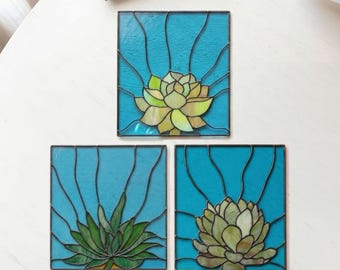 Stained Glass Succulent Patterns: 3 Plant Designs (PDF & PNG Download)
