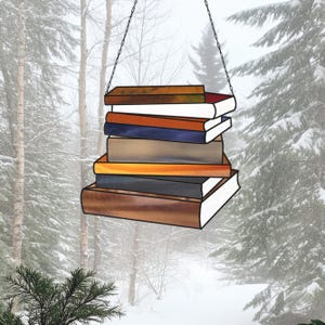 Books Stained Glass Pattern: Stacked Books Suncatcher (PDF & PNG Digital Download)