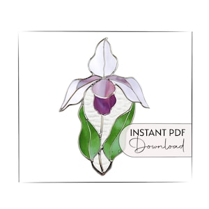 Stained Glass Lady Slipper Orchid Pattern, printable pattern, orchid template, suncatcher stain glass pattern for lady slipper orchid flower