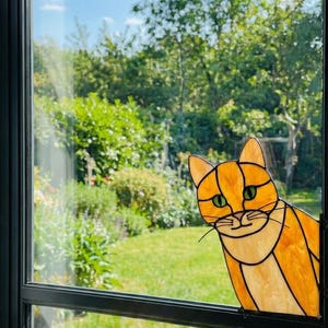 Cat Suncatcher Stained Glass Pattern: Feline Lover Template PDF & PNG ...