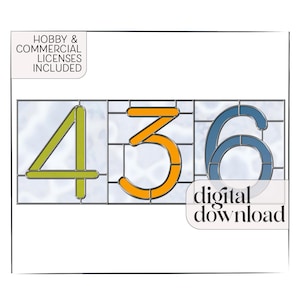 Stained Glass Numbers Pattern Pack, 10 individual number panels, digital download pattern PDFs, stained glass pattern for modern numbers
