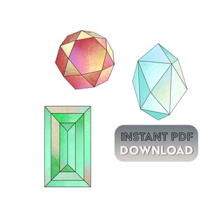 Beginner Stained Glass Geometric Patterns, modern stained glass gems, digital pattern to download, stain glass pattern for glass suncatchers