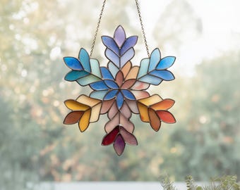Snowflake Stained Glass Pattern: Boho Suncatcher Template (PNG & PDF)