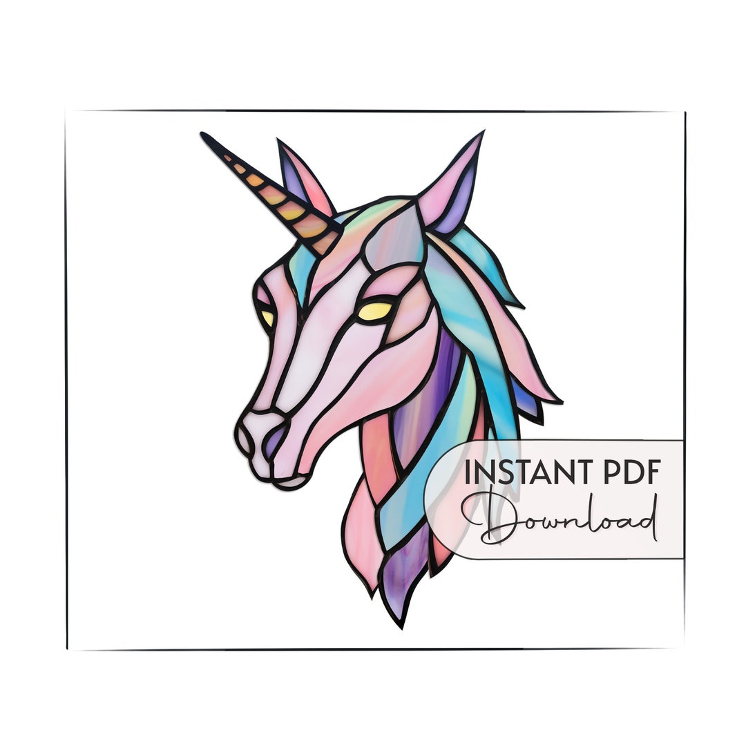 Unicorn Stained Glass Pattern, Digital Download, Stain Glass Unicorn