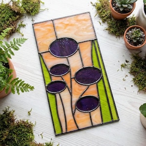 ステンドグラスの花模様：ミッドセンチュリーモダンサンキャッチャーデザイン（PDF & PNG）