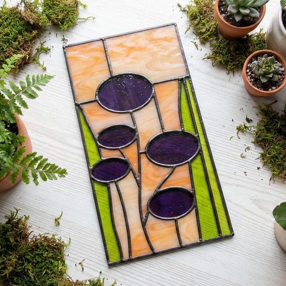 Stained Glass Flower Pattern: Mid Century Modern Suncatcher Design (PDF & PNG)