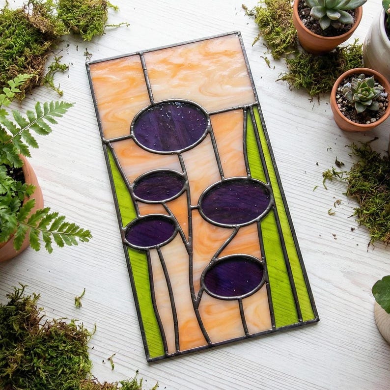 Bloemenpatroon van gebrandschilderd glas: modern zonnevangerontwerp uit het midden van de eeuw (pdf en png) afbeelding 1