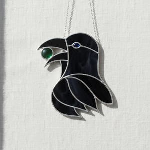 Stained Glass Crow Pattern with Gemstone: PDF & PNG